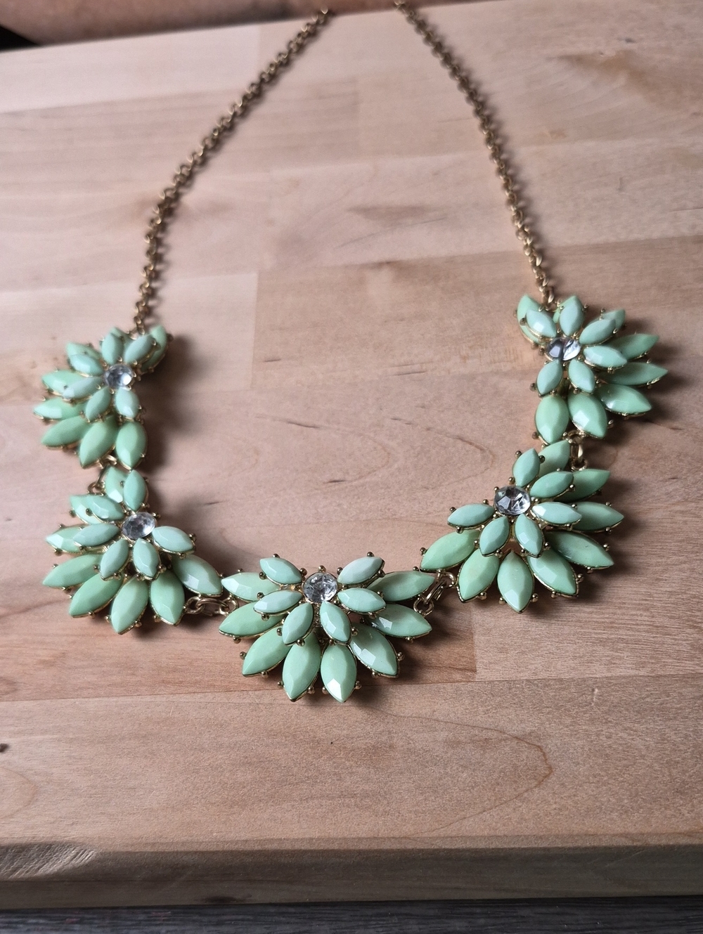 Mint Floral Cluster Necklace with Gold Accents